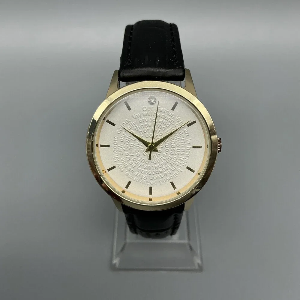 Stauer Womens Watch 31mm Lord's Prayer Dial Gold Tone Black Leather New Battery